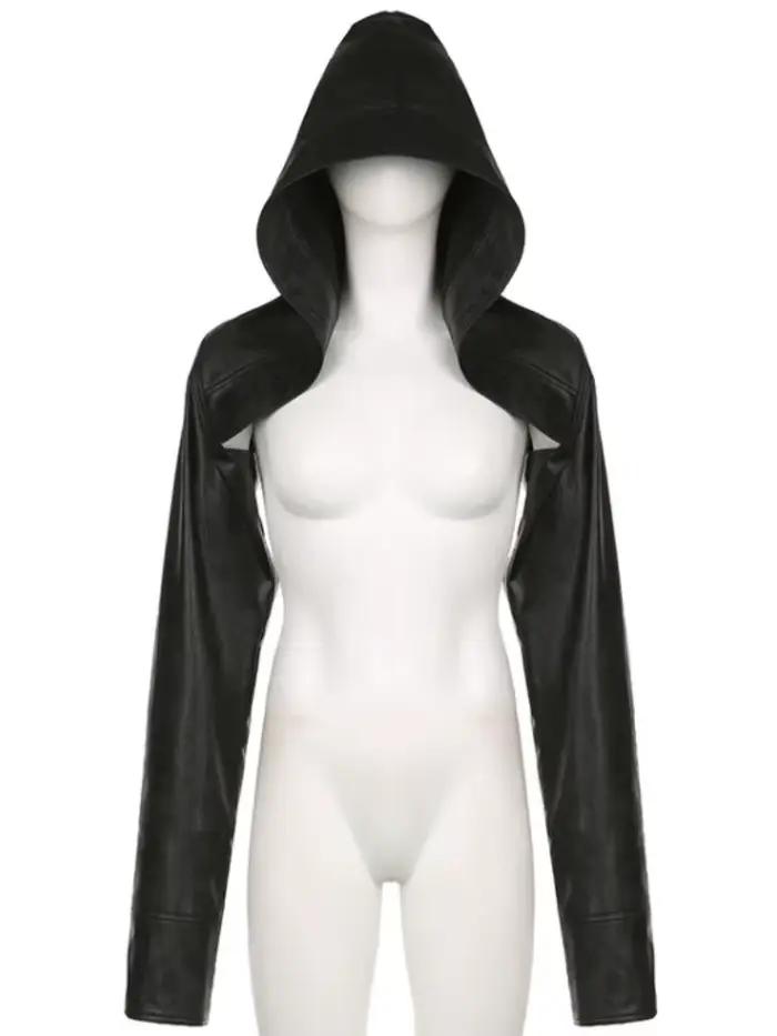 Vintage gothique Cyberpunk Pu veste courte femmes Y2K foncé Harajuku Streetwear Hip Hop Alt à manche
