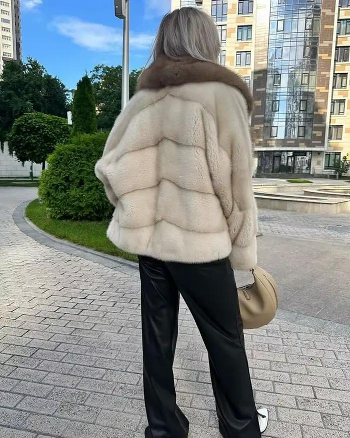 Veste en fourrure de vison pour dames, manteau en fourrure de vison véritable, revers en fourrure de
