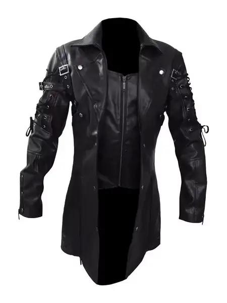 Nouveau Steampunk hommes gothique Trench manteau veste en cuir Style Punk Biker Jacke automne hiver