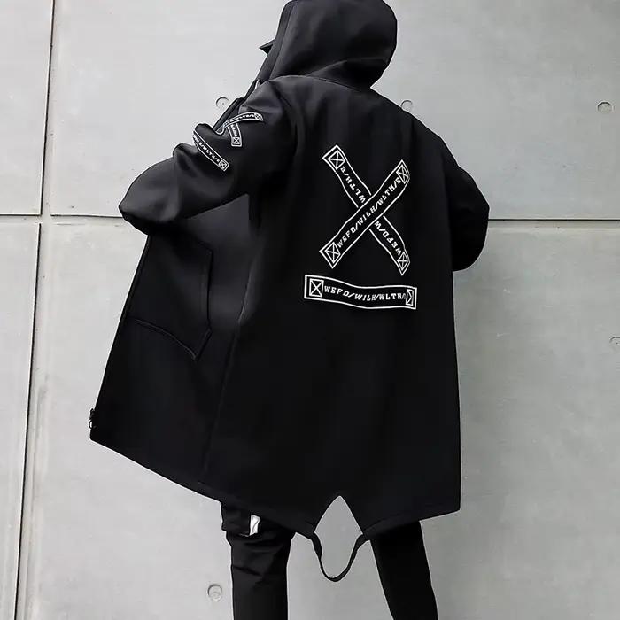 2025 hommes à capuche Trench manteau mi longue coupe-vent veste d'extérieur automne hiver nouvelle m