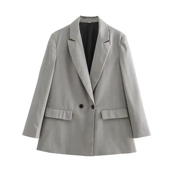 Femmes mode Double boutonnage coupe ample Blazer manteau Vintage à manches longues poches vêtements