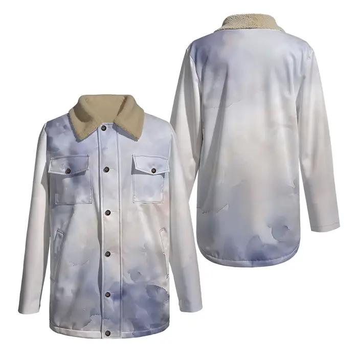 Veste dégradée aquarelle sérène avec col en fausse peau de mouton en peluche unisexe abstrait Nature
