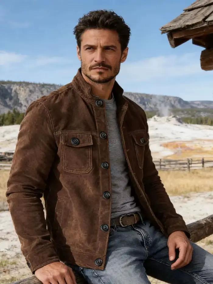 Veste de travail rétro en daim pour homme | Design à revers, style américain classique