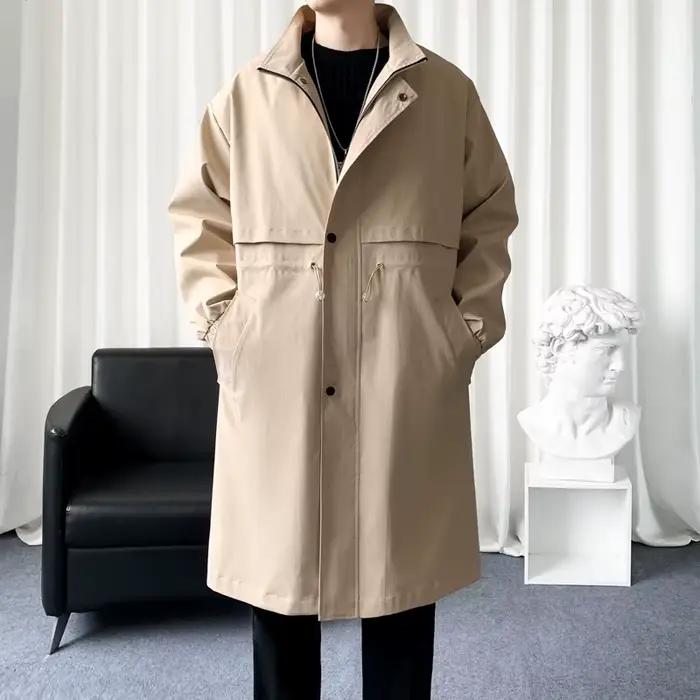 Manteau coupe-vent à col montant pour hommes, trench-coat, beau, streetwear, mode masculine, nouveau