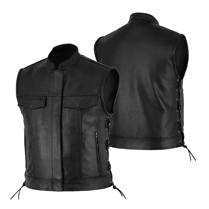 Gilet de motard en Faux cuir pour hommes, couleur unie, veste de voyage sans manches en cuir Punk po