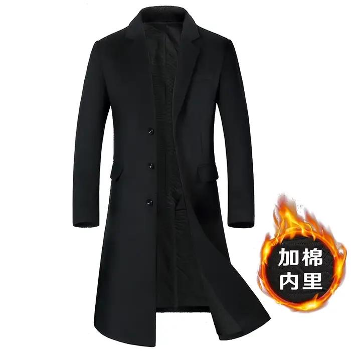 Manteau en laine pour hommes, Trench-Coat Long en coton épais au dessus du genou, de haute qualité,