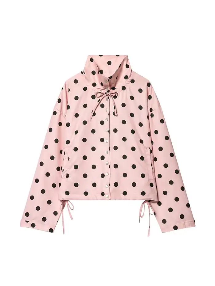 Vestes roses à pois pour femmes TFMLN, nouvelle mode printemps, imprimées, coupe ample, col montant,