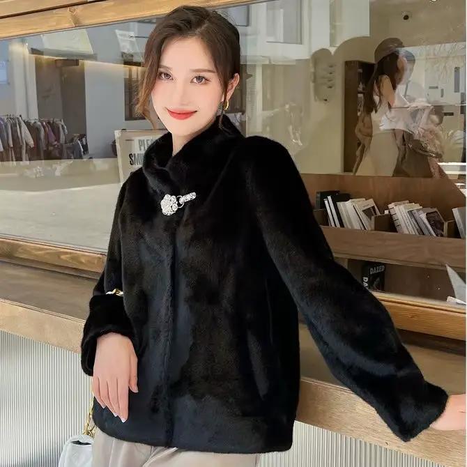 Manteau de fourrure femmes lapin naturel veste d'hiver en cuir et fourrure femmes vêtements longs vê