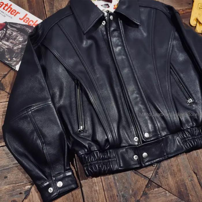 Veste en cuir de vachette italienne teinte à l'eau style rétro américain et hongkongais pour homme,