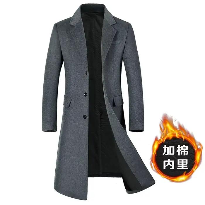 Manteau en laine pour hommes, Trench-Coat Long en coton épais au dessus du genou, de haute qualité,