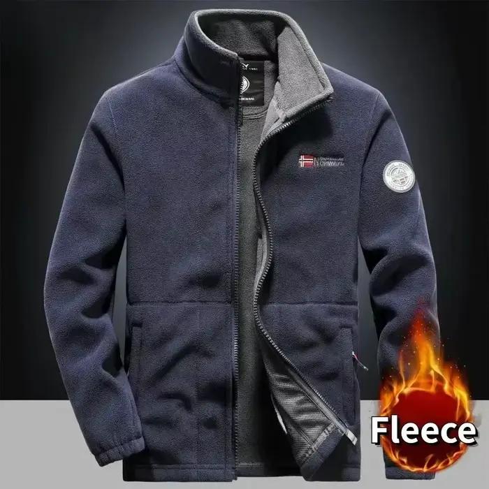 Veste polaire chaude d'hiver pour hommes, veste d'escalade à Double poche épaisse, col haut, coupe-v