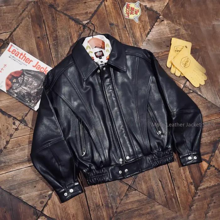 Veste en cuir de vachette italienne teinte à l'eau style rétro américain et hongkongais pour homme,