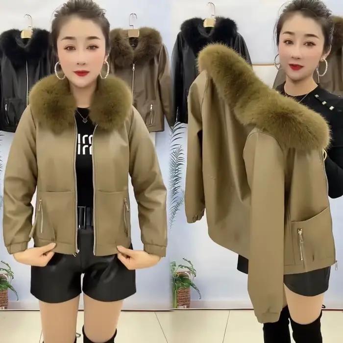 Nouveau Veste d'hiver en cuir chaud pour femmes avec veste en cuir épaissi en velours peluche