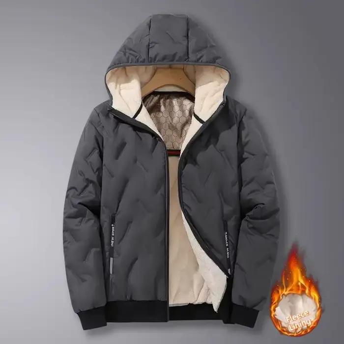 Parka à capuche pour hommes hiver chaud épaissir polaire manteaux coupe-vent couleur unie rembourré