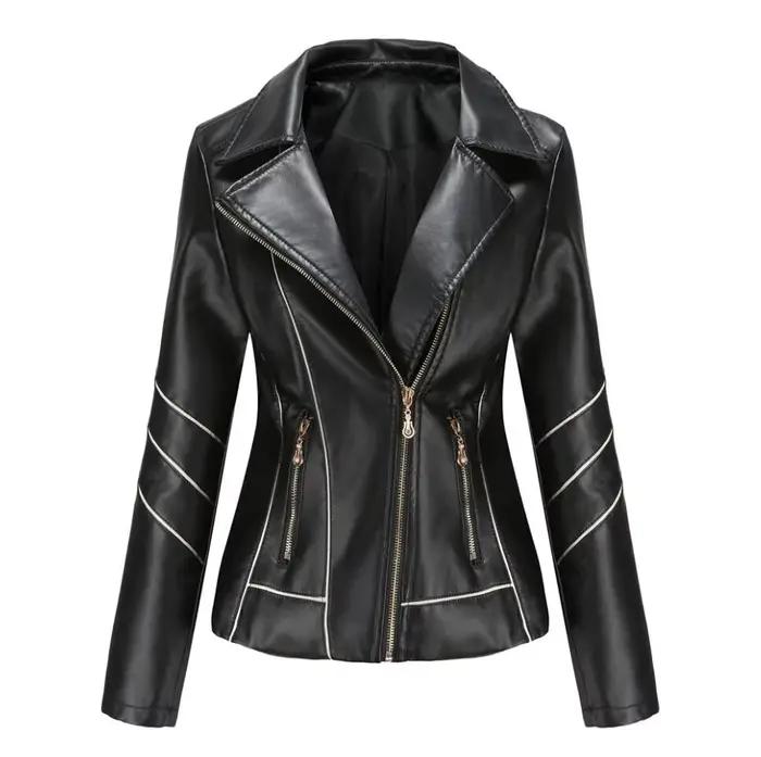 Veste en simili cuir PU rouge pour femmes, vestes de motard décontractées à la mode, vêtements d'ext