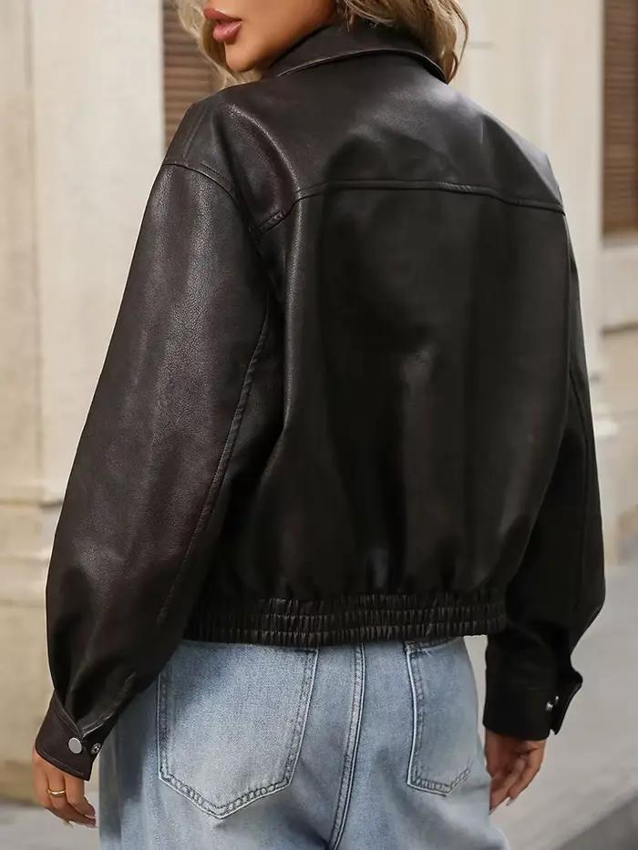 Ailegogo Printemps automne femmes Vintage lâche pu similicuir veste Vintage femmes streetwear zip po