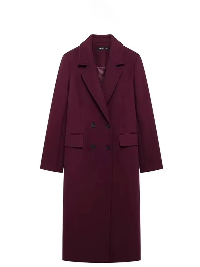 HH femmes mode bordeaux manteau Double boutonnage à manches longues revers mélanges veste automne hi