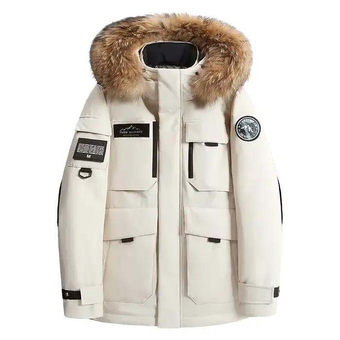 Mode Parkas mâle décontracté chaud doudoune nouveau hiver hommes à capuche col de fourrure canard ve