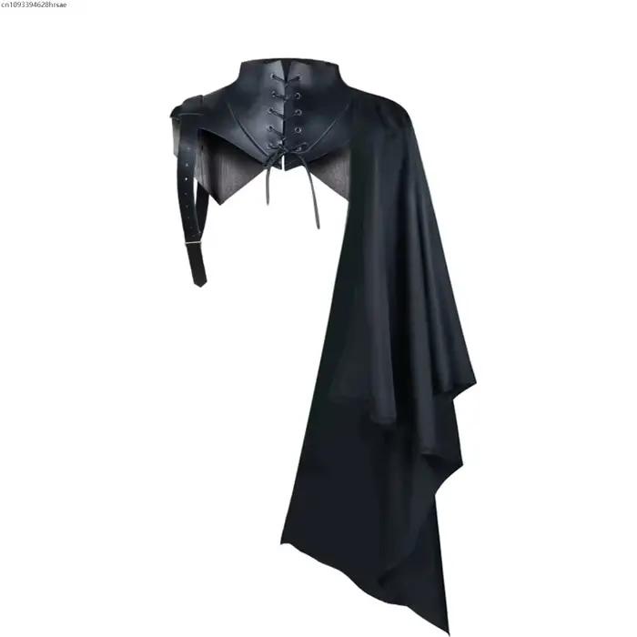 OP Armure médiévale Cape noire simple épaule gothique Punk à lacets Renaissance croisé équipement Ha