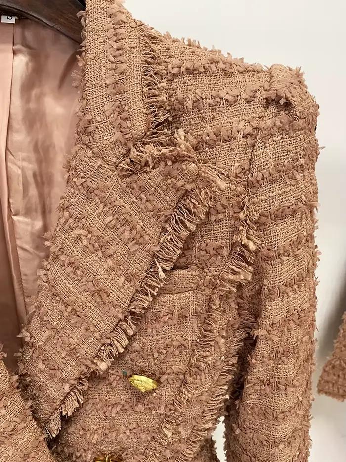 HIGH STREET Nouveauté 2026 A/W Blazer en tweed pour femme, style designer, classique, avec boutons l