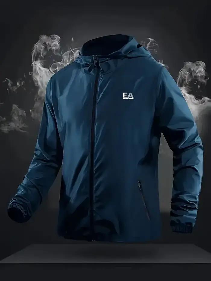 Veste coupe-vent à capuche pour homme avec logo EA, légère, imperméable, décontractée, pour l'extéri