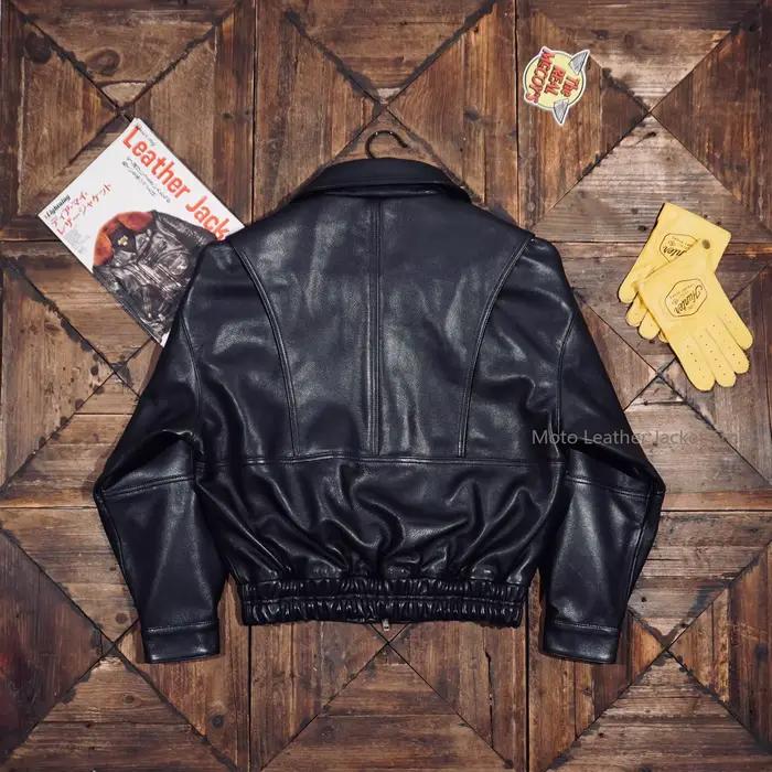 Veste en cuir de vachette italienne teinte à l'eau style rétro américain et hongkongais pour homme,
