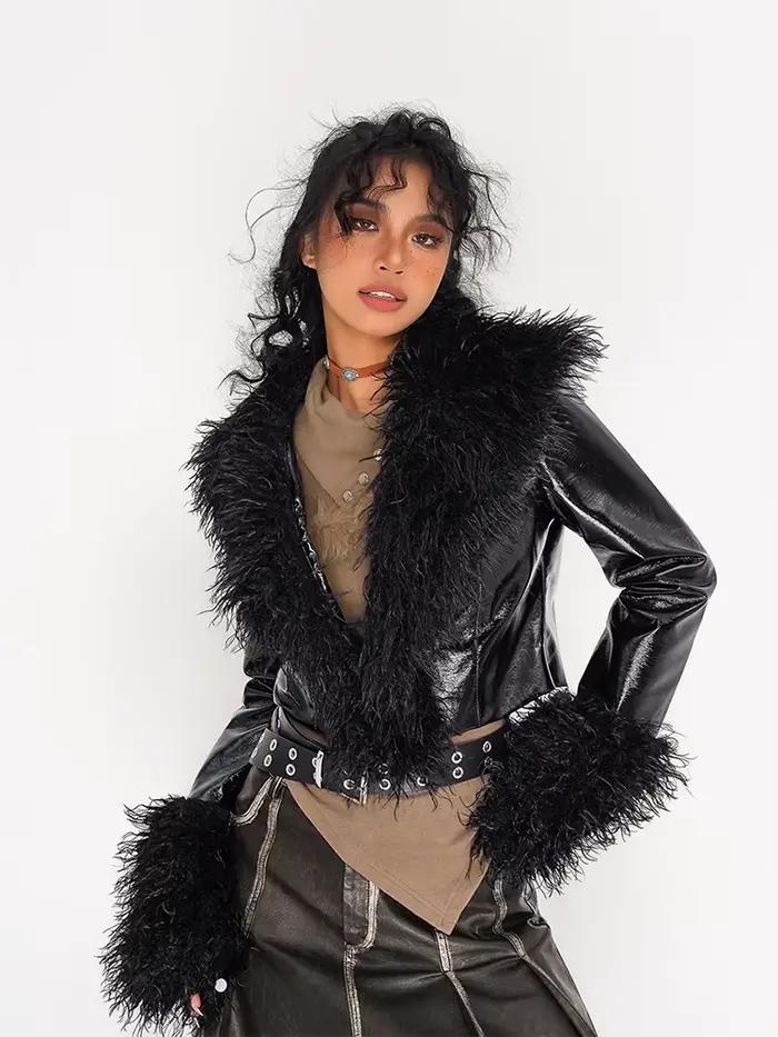 Veste d'hiver gothique en fausse fourrure pour femme, veste de course en Faux cuir Pu, vêtements d'e