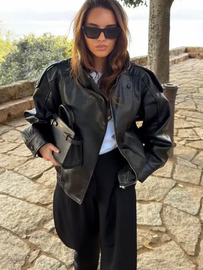 Automne hiver femmes veste en cuir 2025 lâche casual PU Faux cuir vestes manteau mode rue moto veste
