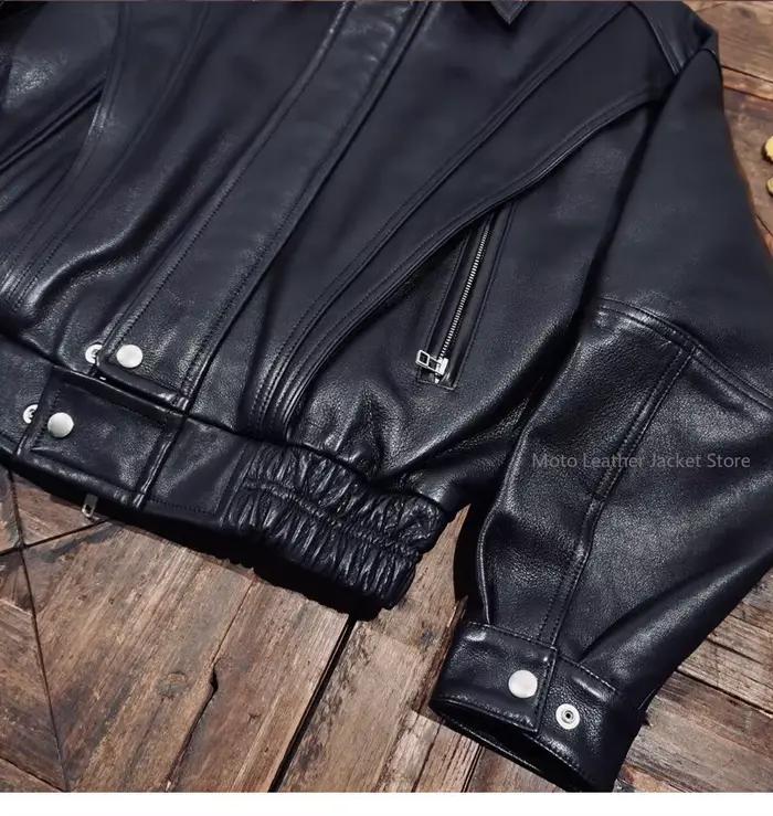 Veste en cuir de vachette italienne teinte à l'eau style rétro américain et hongkongais pour homme,