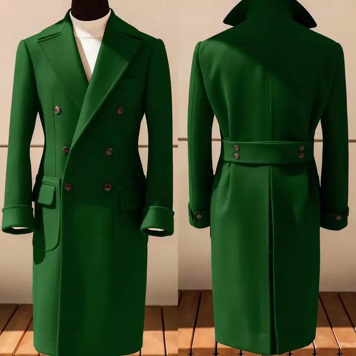 Manteau en laine vintage vert pour homme, costume de soirée de haute qualité, smoking croisé, blazer