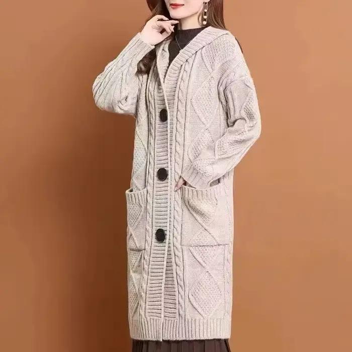 Veste en tricot à capuche grande poche pour femme, cardigan femme, pull long, manteau élégant, grand