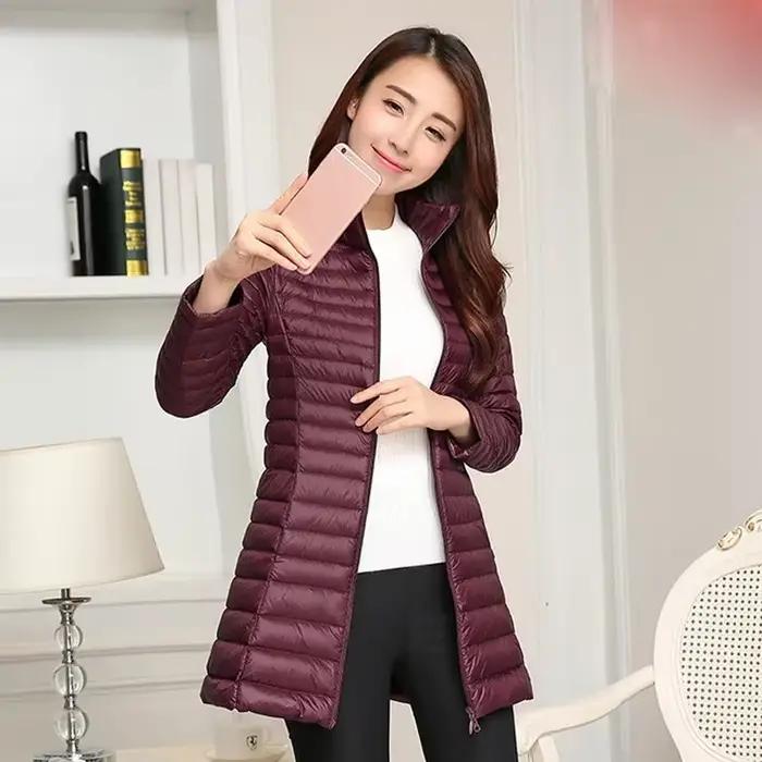 Automne hiver femmes blanc canard doudoune femme ultra léger mince mince fermeture éclair chaud plum