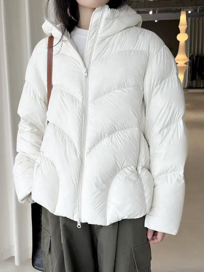 Doudoune d'hiver en duvet de canard blanc avec cordon de serrage, veste ample et chaude pour femme