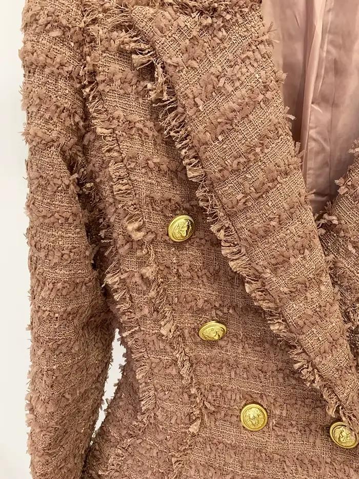 HIGH STREET Nouveauté 2026 A/W Blazer en tweed pour femme, style designer, classique, avec boutons l