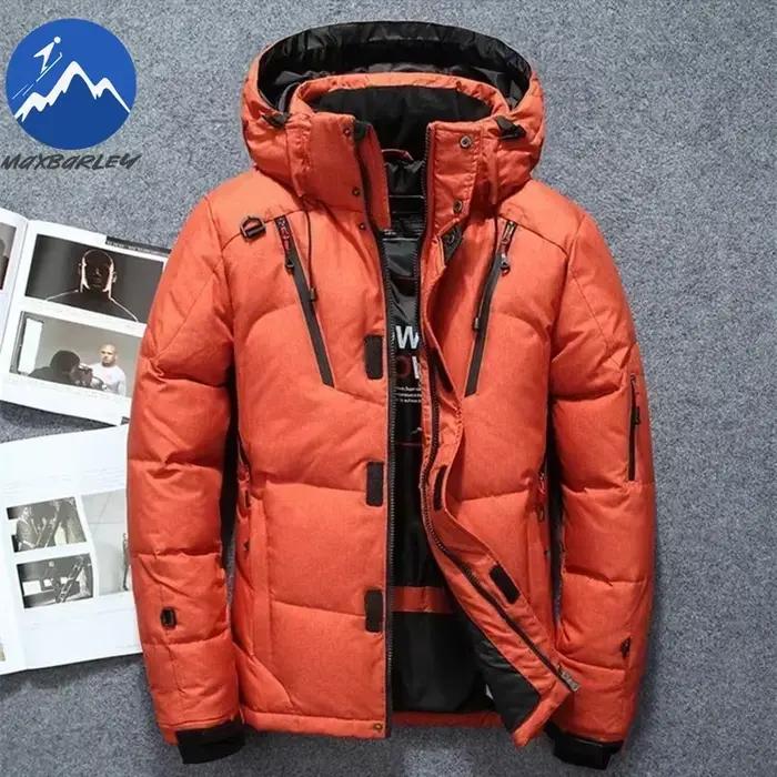 -20 degrés hiver hommes blanc canard doudoune épais chaud manteau de neige mâle capuche coupe-vent v