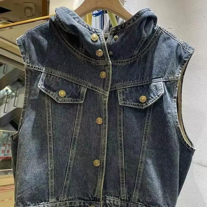 Veste en Jean à Capuche pour Femme, Cardigan Chic en Denim, Design Streetwear, Printemps Automne, Co