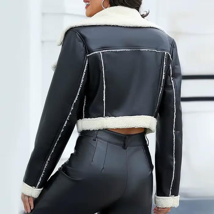 Vestes Courtes en Faux Cuir d'Agneau pour Femme, Fourrure, Fermeture Éclair, Chaud, Vintage, Automne