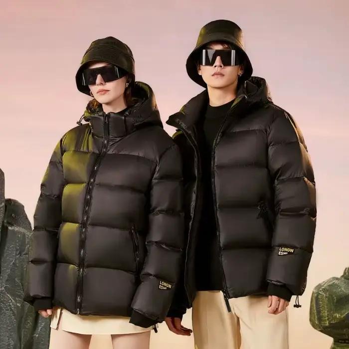 Veste en duvet d'oie noir doré pour hommes et femmes, nouveau manteau long et épais pour l'hiver ext