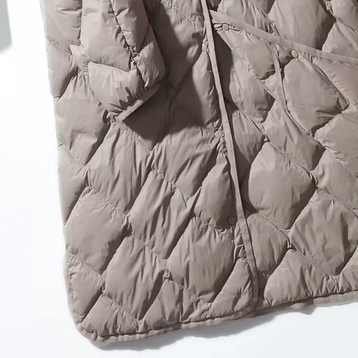 Veste longue en duvet de canard blanc ultraléger pour femme, col en V Argyle, vêtements d'extérieur