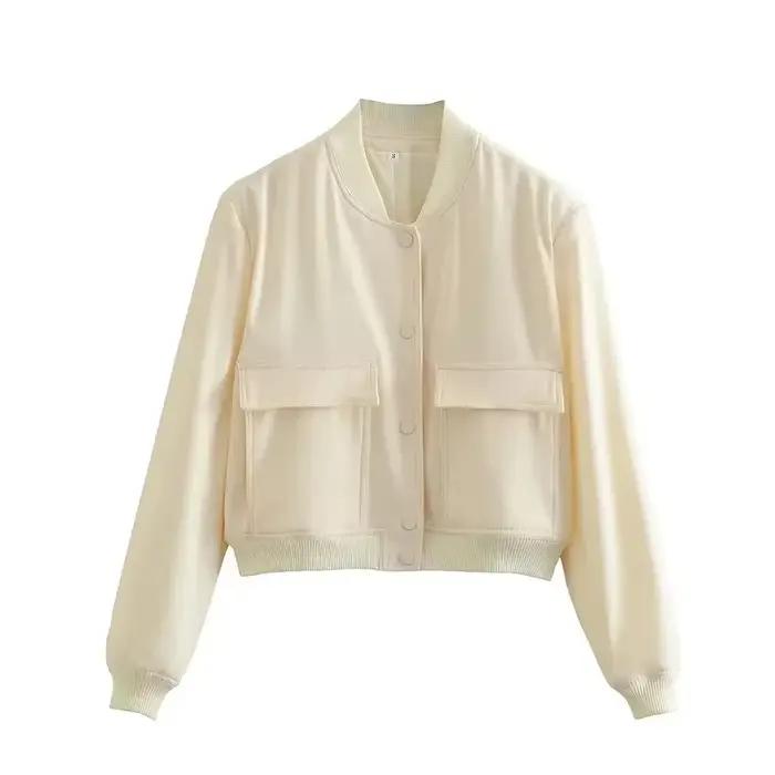 HXAO femme vestes Demi-saison Bomber veste nouvelle veste bouton recadrée aviateur vestes décontract