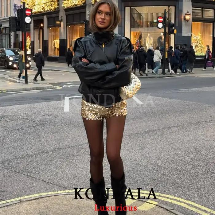 KONDALA décontracté Chic noir en cuir vestes femmes à manches longues boutons élastique surdimension