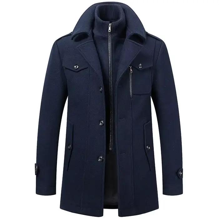 Manteau en laine d'affaires décontracté pour hommes, veste résistante au froid à Double col, à la mo