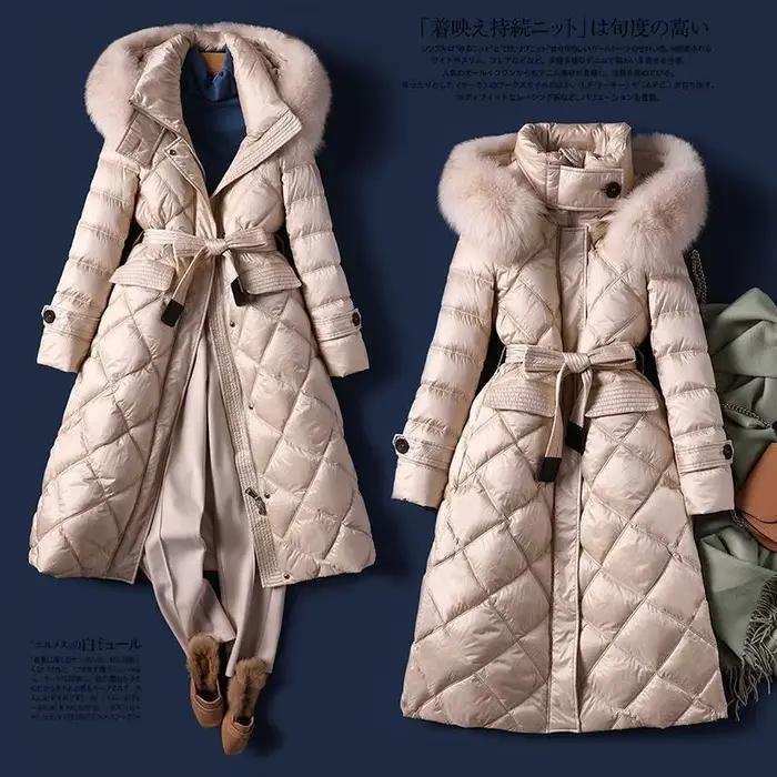 Manteau en duvet de canard blanc épaissi, veste à grand cou, style mi-long, tempérament, taille sur