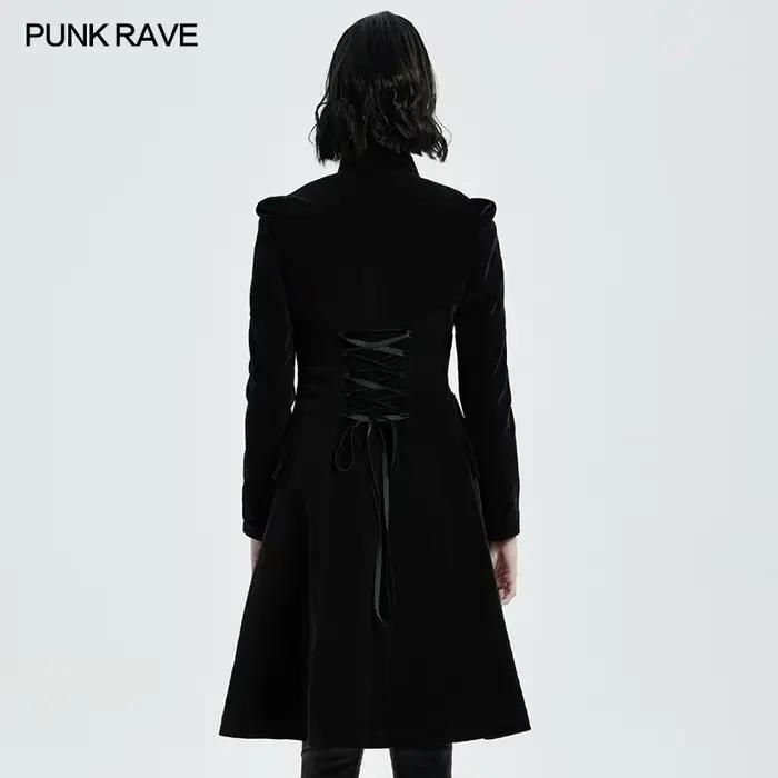 PUNK RAVE-Manteau mi-long gothique pour femme, magnifique veste rétro, velours de trame de haute qua