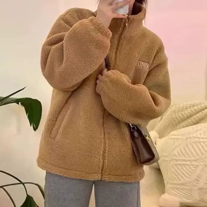 Manteau en coton et laine d'agneau, Cardigan décontracté haut de gamme, sweat à capuche en polaire é