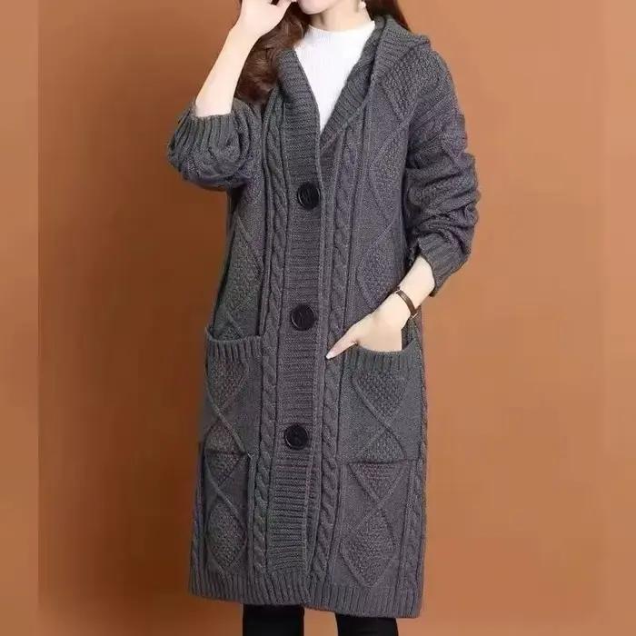 Veste en tricot à capuche grande poche pour femme, cardigan femme, pull long, manteau élégant, grand