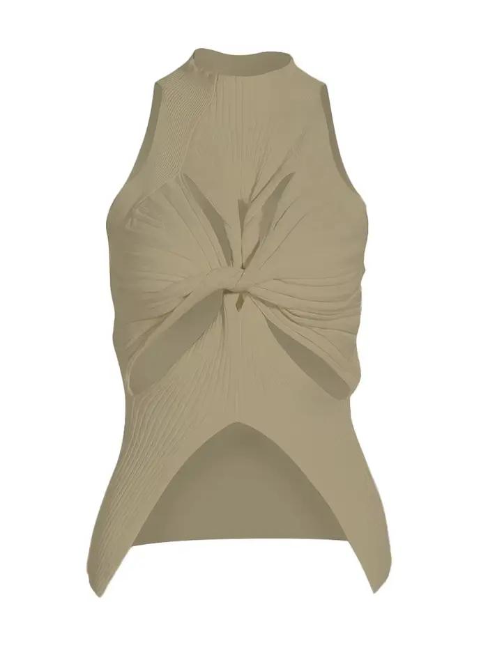 TWOTWurea YLE-Gilets minimalistes à col rond pour femmes, gilets sexy découpés, fibre solide, vêteme