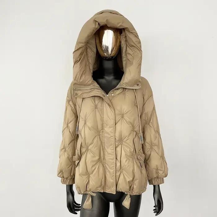 2025 automne hiver Style coréen ample chaud à capuche doudoune femmes veste épaissie 90% blanc canar