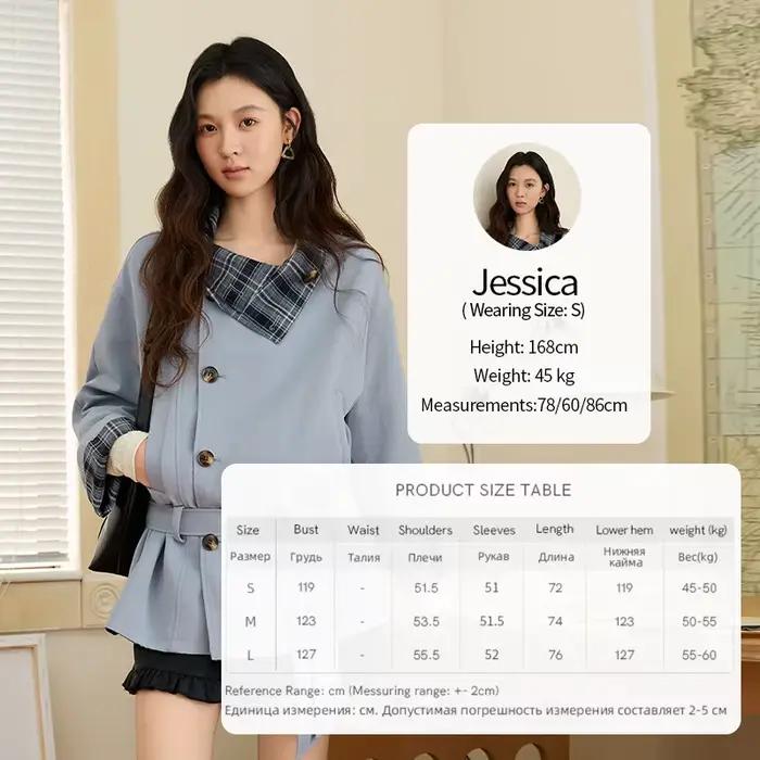 MISHOW Double face vêtements d'extérieur Trench pour femmes automne hiver 2025 bleu Plaid Patchwork