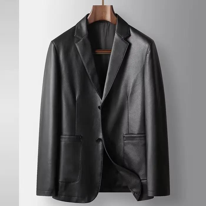 Veste de costume en cuir décontractée pour hommes, tendance d'affaires à la mode, de haute qualité,
